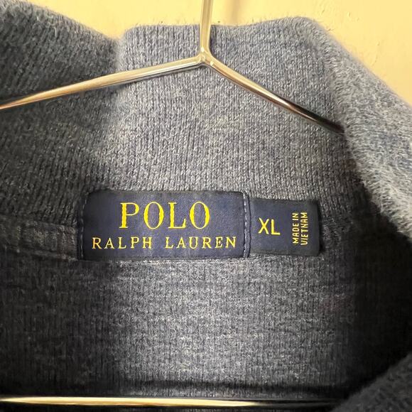 Polo Ralph Lauren 1/4 Zip Up Navy Blue Sweater Pullover Orange Pony Size XL - Picture 5 of 6